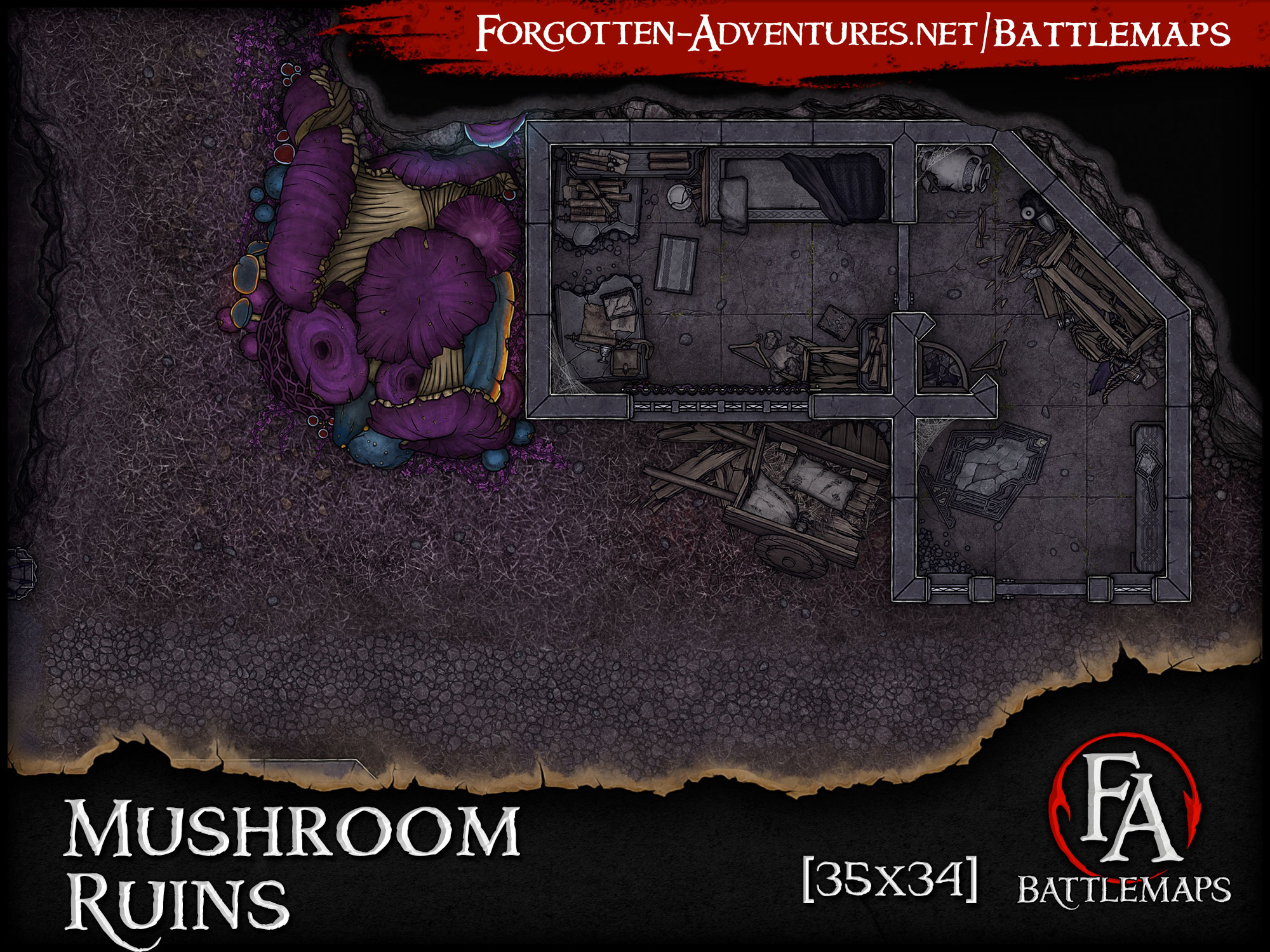 Mushroom Ruins [35x34] battlemap preview